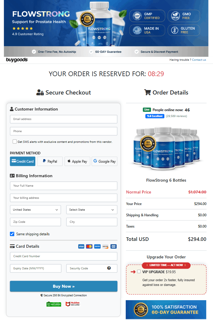 FlowStrong order page